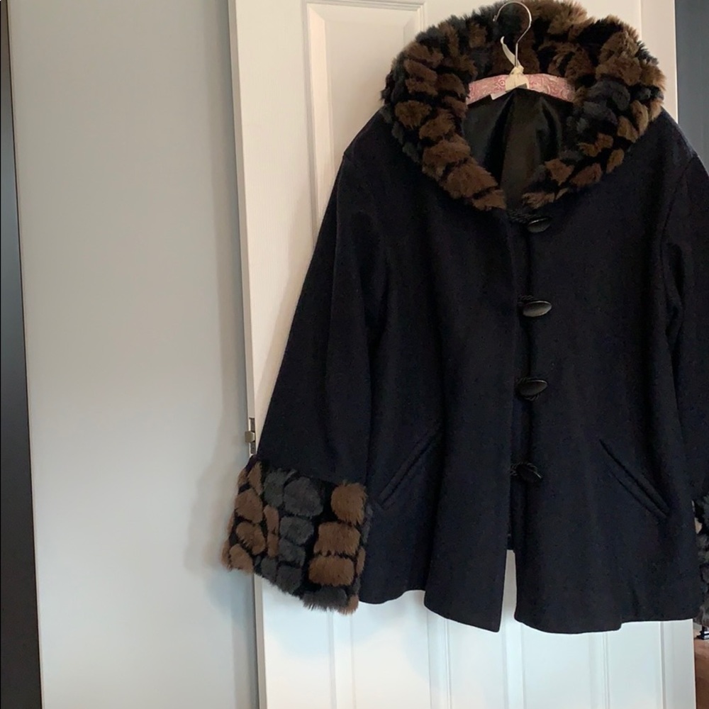 LIKE NEW Wool hooded faux fur swing coat
